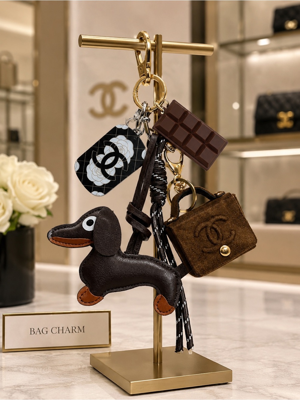 Fashion Brown Monogram CC mini purse with Brown Charm Cluster